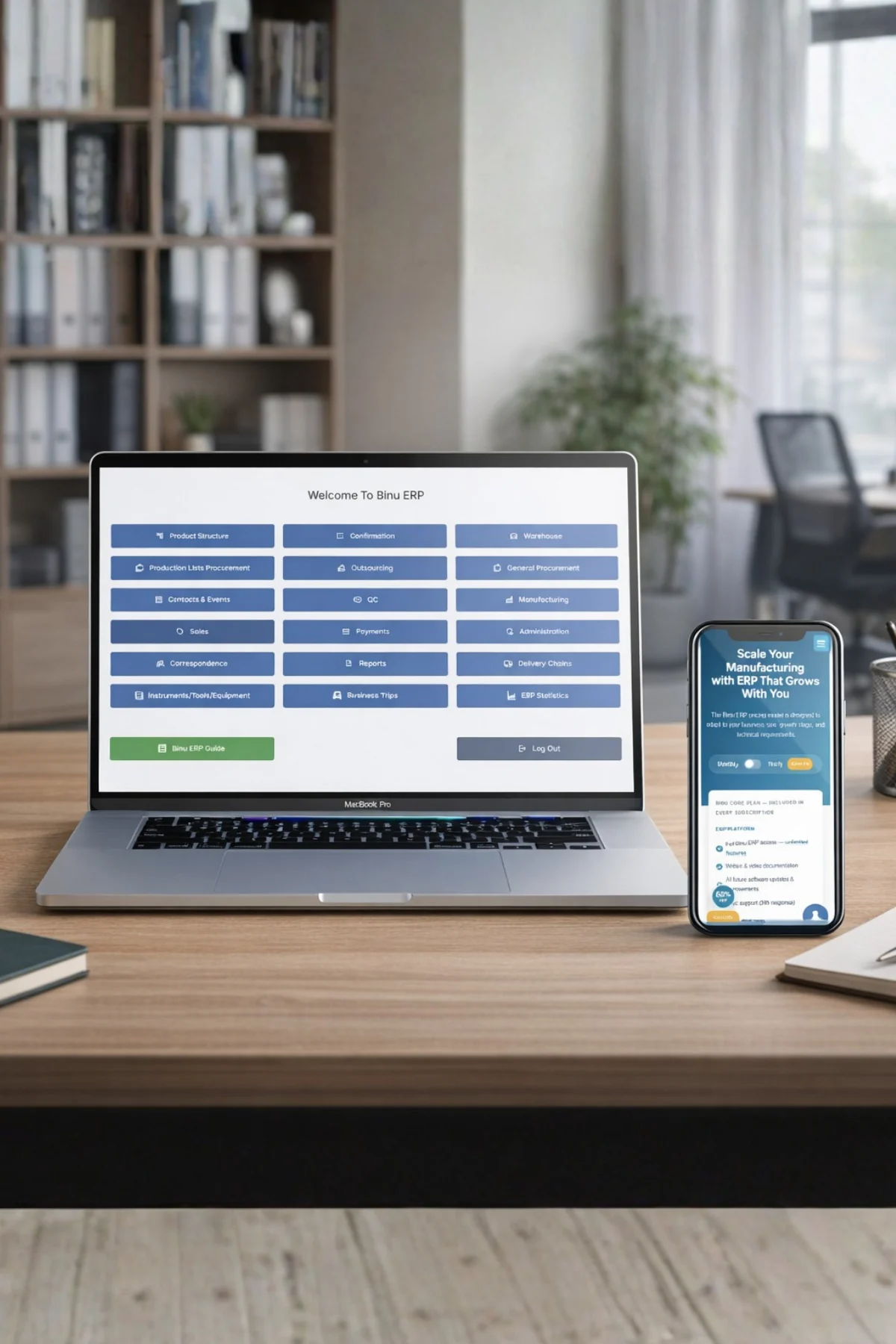 Binu ERP digital platform on desktop and mobile devices
