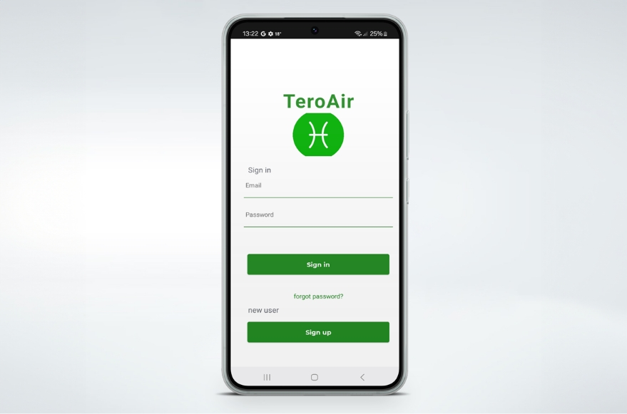 TeroAir application login screen